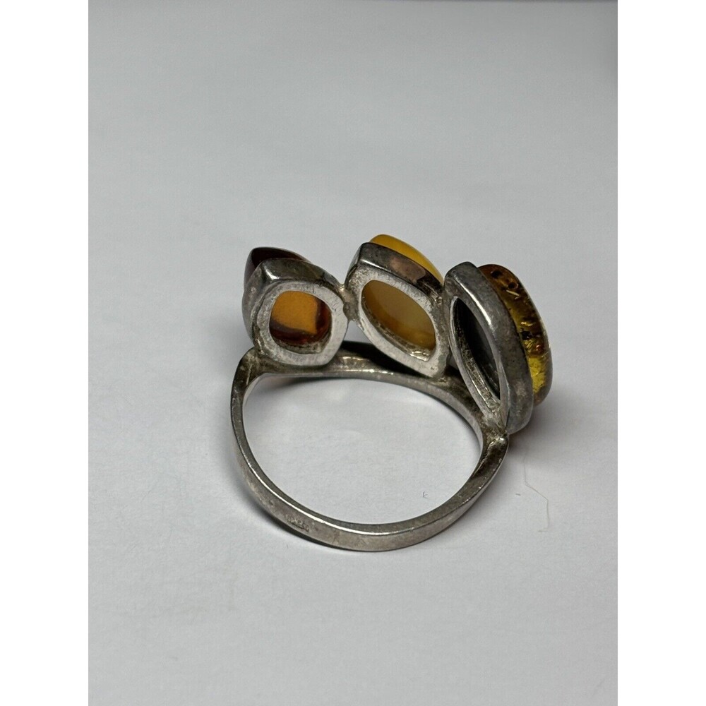 Vintage Sterling Silver 925 Multi-Color Amber Gems Stones Unique Ring Size 6 - Picture 3 of 6